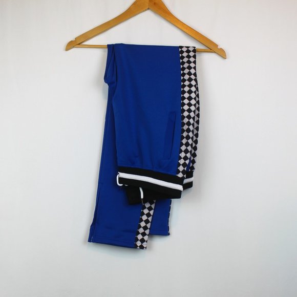 Womens Blue Lounge Drawstring Pants with Black and White Checkered Stripe - Picture 11 of 12